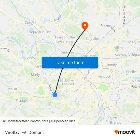 Viroflay to Domont map