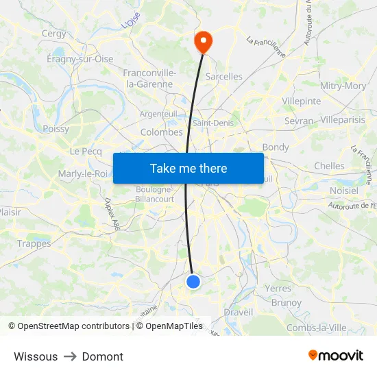 Wissous to Domont map