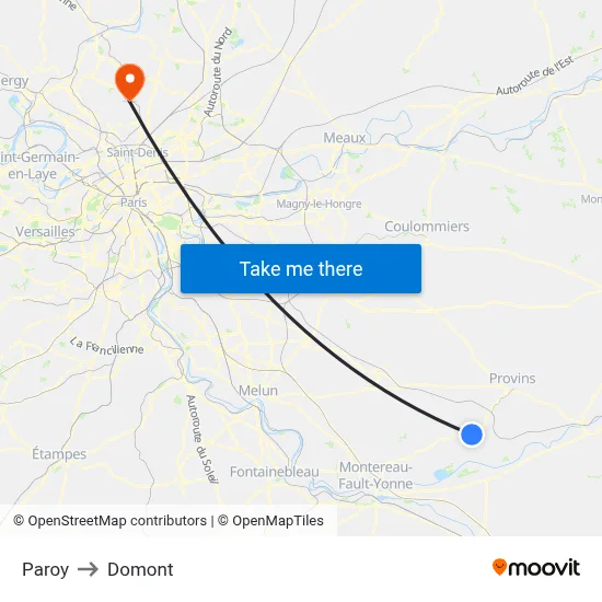 Paroy to Domont map