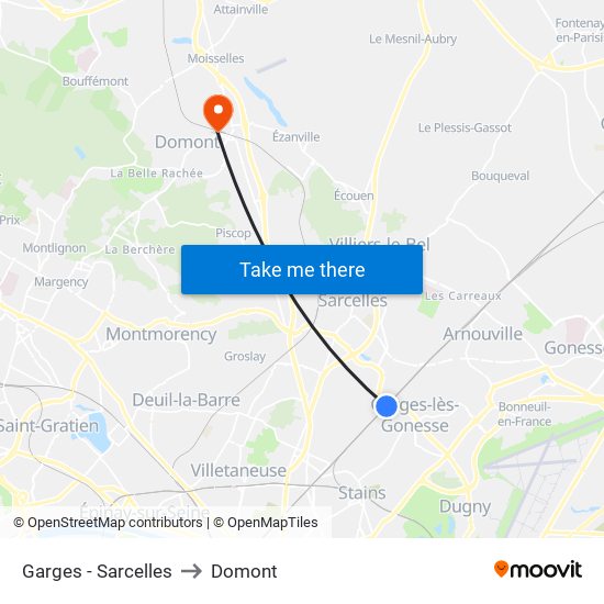 Garges - Sarcelles to Domont map