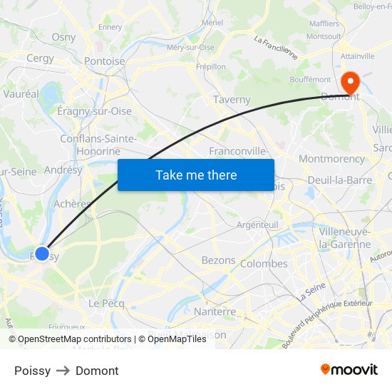 Poissy to Domont map