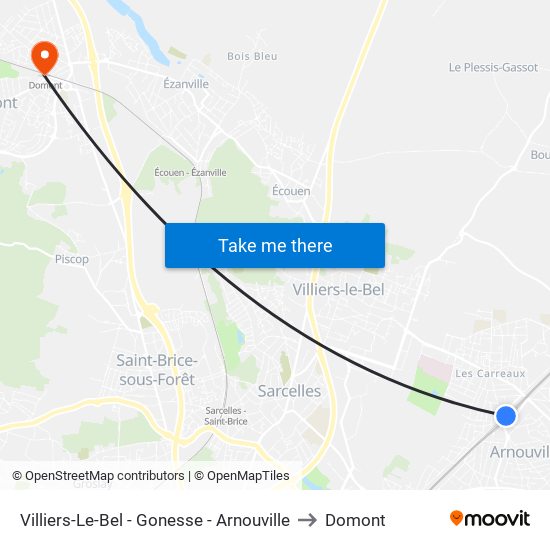 Villiers-Le-Bel - Gonesse - Arnouville to Domont map