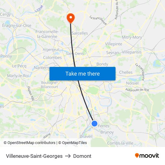 Villeneuve-Saint-Georges to Domont map