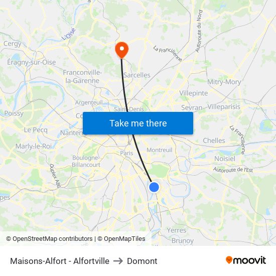 Maisons-Alfort - Alfortville to Domont map
