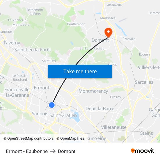 Ermont - Eaubonne to Domont map