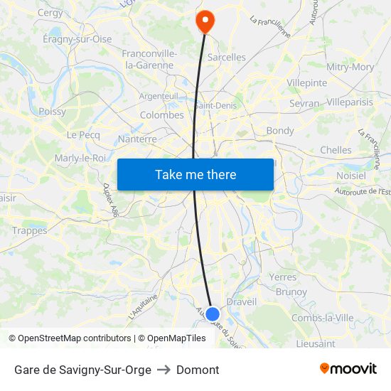 Gare de Savigny-Sur-Orge to Domont map