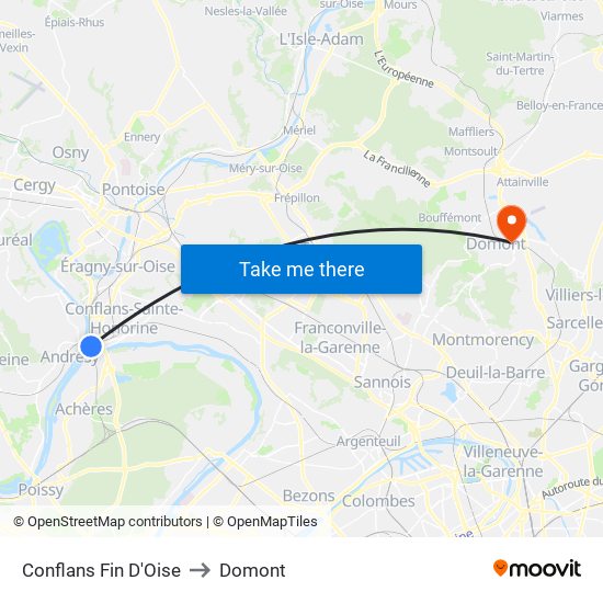 Conflans Fin D'Oise to Domont map