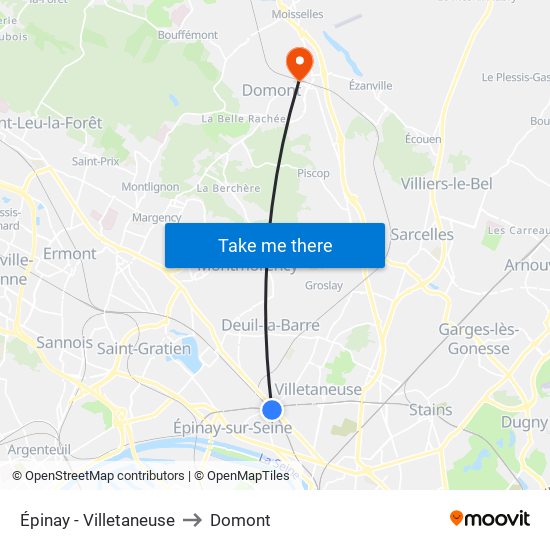 Épinay - Villetaneuse to Domont map
