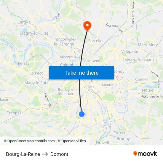 Bourg-La-Reine to Domont map