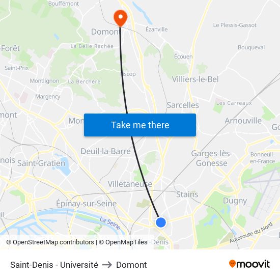 Saint-Denis - Université to Domont map