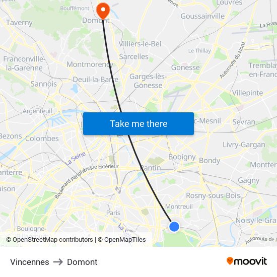 Vincennes to Domont map