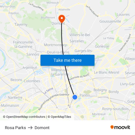 Rosa Parks to Domont map