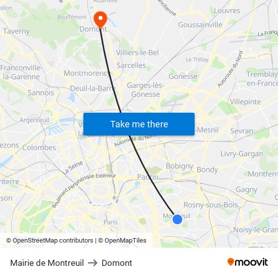 Mairie de Montreuil to Domont map