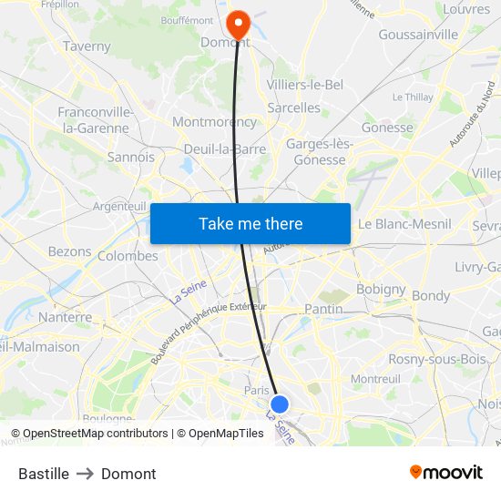 Bastille to Domont map