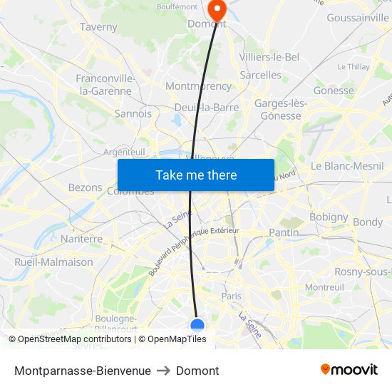 Montparnasse-Bienvenue to Domont map