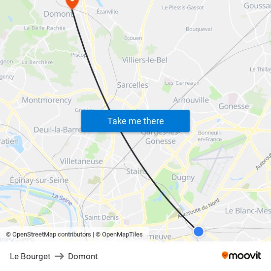 Le Bourget to Domont map