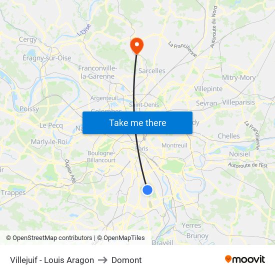 Villejuif - Louis Aragon to Domont map