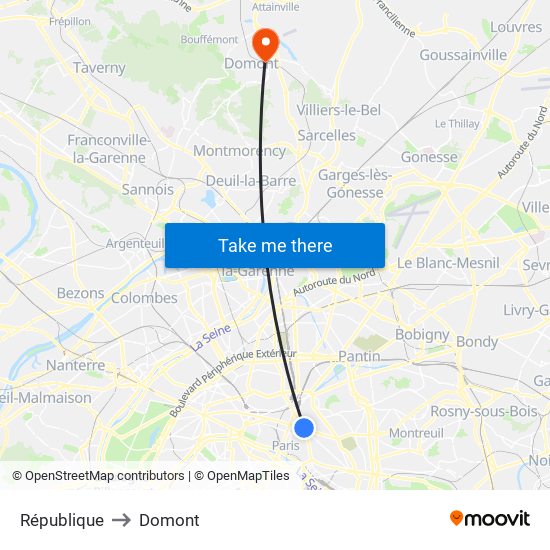 République to Domont map