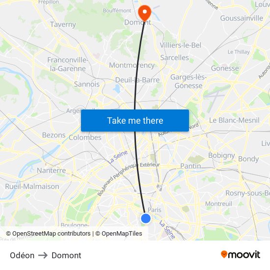 Odéon to Domont map