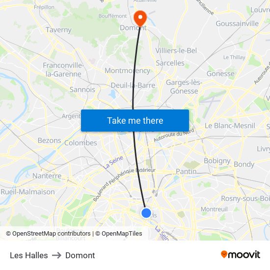 Les Halles to Domont map