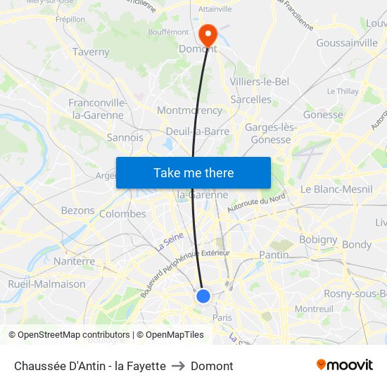 Chaussée D'Antin - la Fayette to Domont map