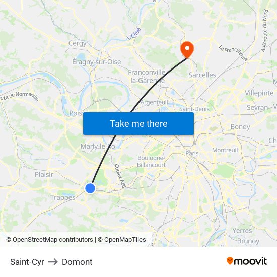 Saint-Cyr to Domont map