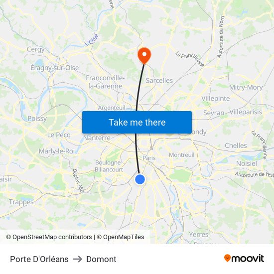 Porte D'Orléans to Domont map