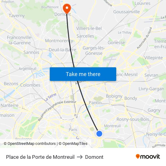 Place de la Porte de Montreuil to Domont map