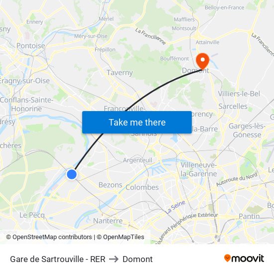 Gare de Sartrouville - RER to Domont map