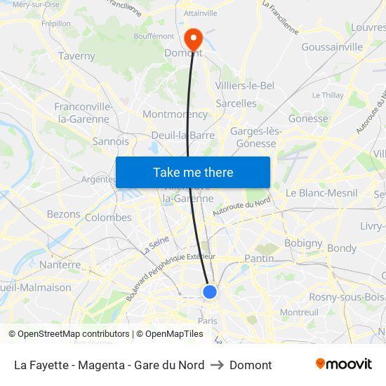 La Fayette - Magenta - Gare du Nord to Domont map