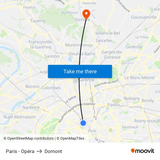 Paris - Opéra to Domont map