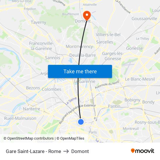 Gare Saint-Lazare - Rome to Domont map