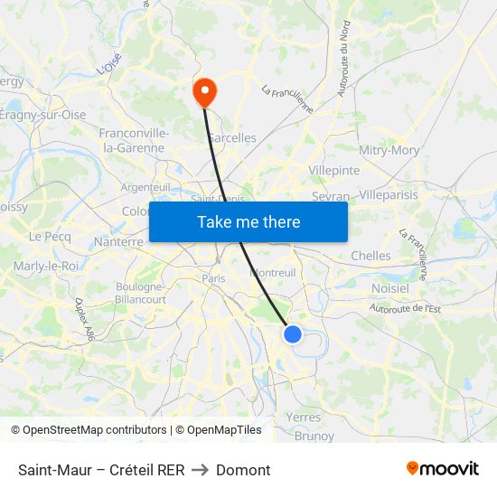 Saint-Maur – Créteil RER to Domont map