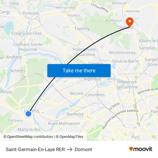 Saint-Germain-En-Laye RER to Domont map