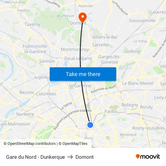 Gare du Nord - Dunkerque to Domont map