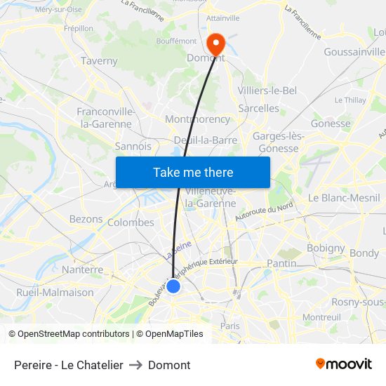 Pereire - Le Chatelier to Domont map