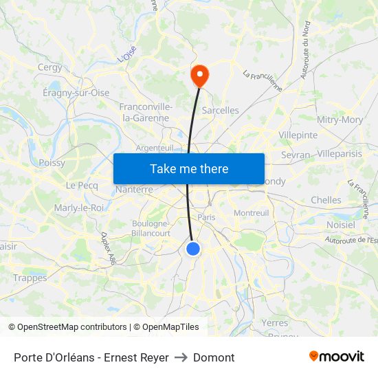 Porte D'Orléans - Ernest Reyer to Domont map