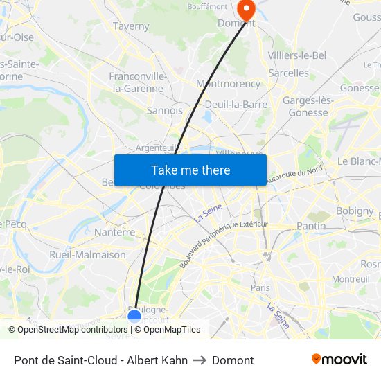 Pont de Saint-Cloud - Albert Kahn to Domont map