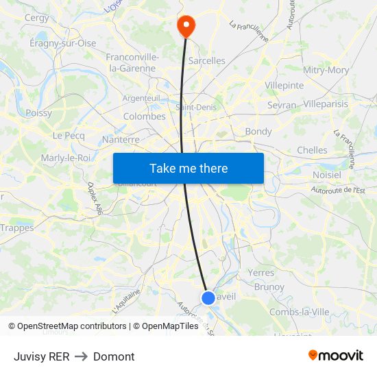 Juvisy RER to Domont map