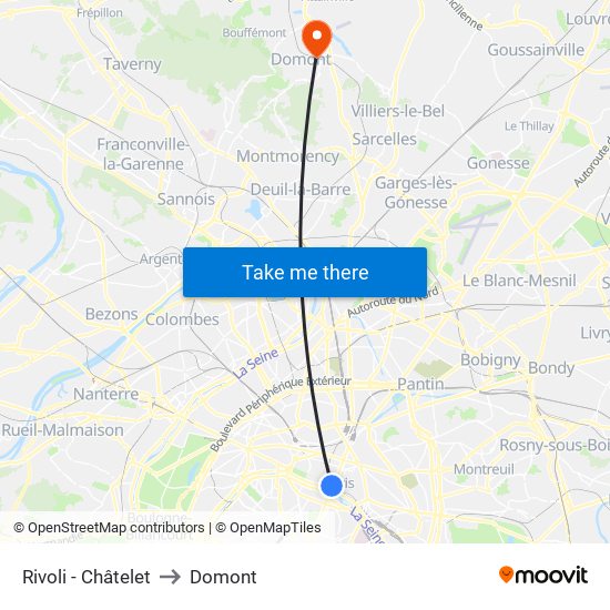 Rivoli - Châtelet to Domont map