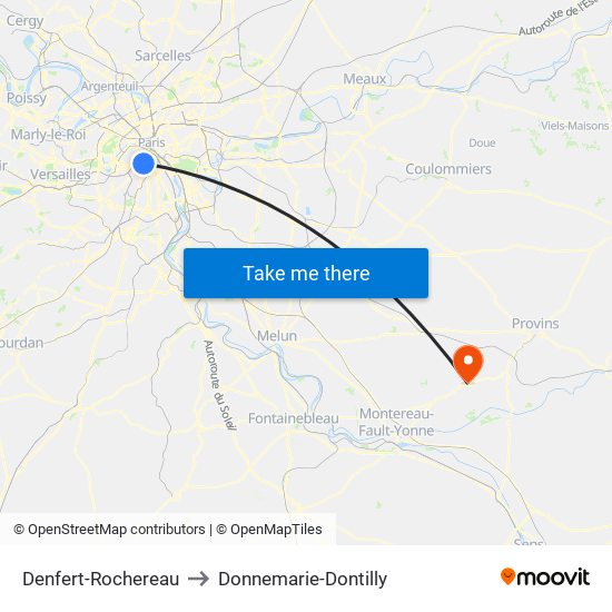 Denfert-Rochereau to Donnemarie-Dontilly map