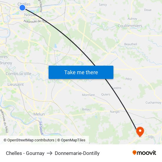 Chelles - Gournay to Donnemarie-Dontilly map