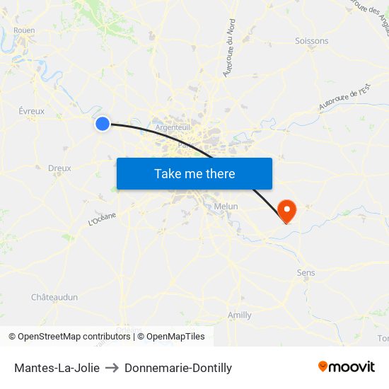 Mantes-La-Jolie to Donnemarie-Dontilly map