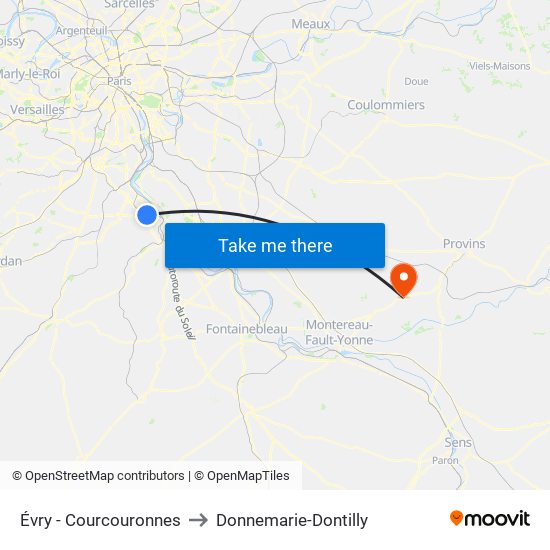 Évry - Courcouronnes to Donnemarie-Dontilly map