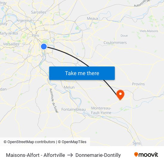 Maisons-Alfort - Alfortville to Donnemarie-Dontilly map