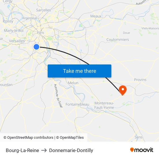 Bourg-La-Reine to Donnemarie-Dontilly map