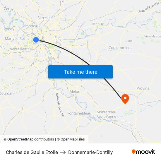 Charles de Gaulle Etoile to Donnemarie-Dontilly map