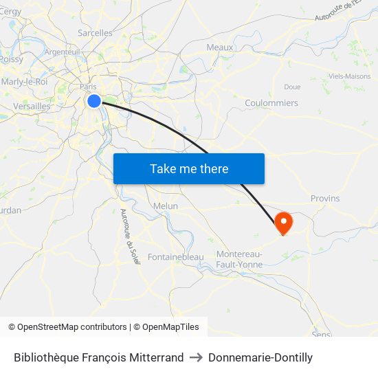 Bibliothèque François Mitterrand to Donnemarie-Dontilly map