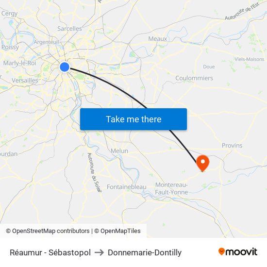 Réaumur - Sébastopol to Donnemarie-Dontilly map