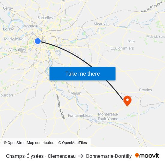 Champs-Élysées - Clemenceau to Donnemarie-Dontilly map